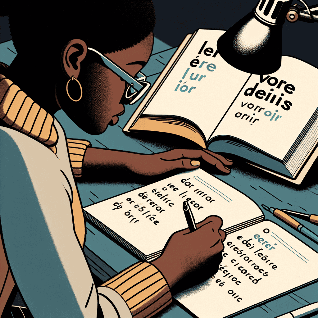Illustration of a person studying French verbs ending in oir