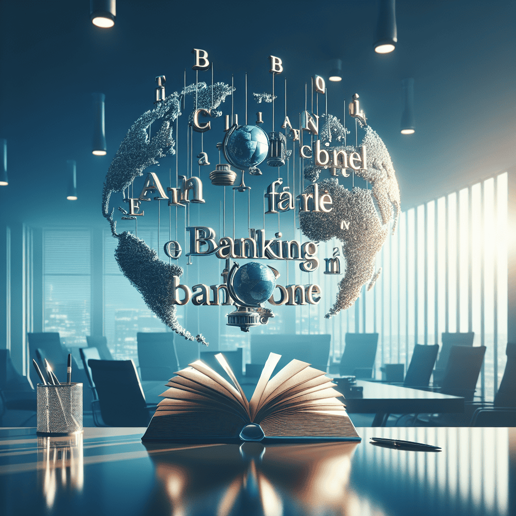 A professional and minimal image representing French banking vocabulary and its importance in international business