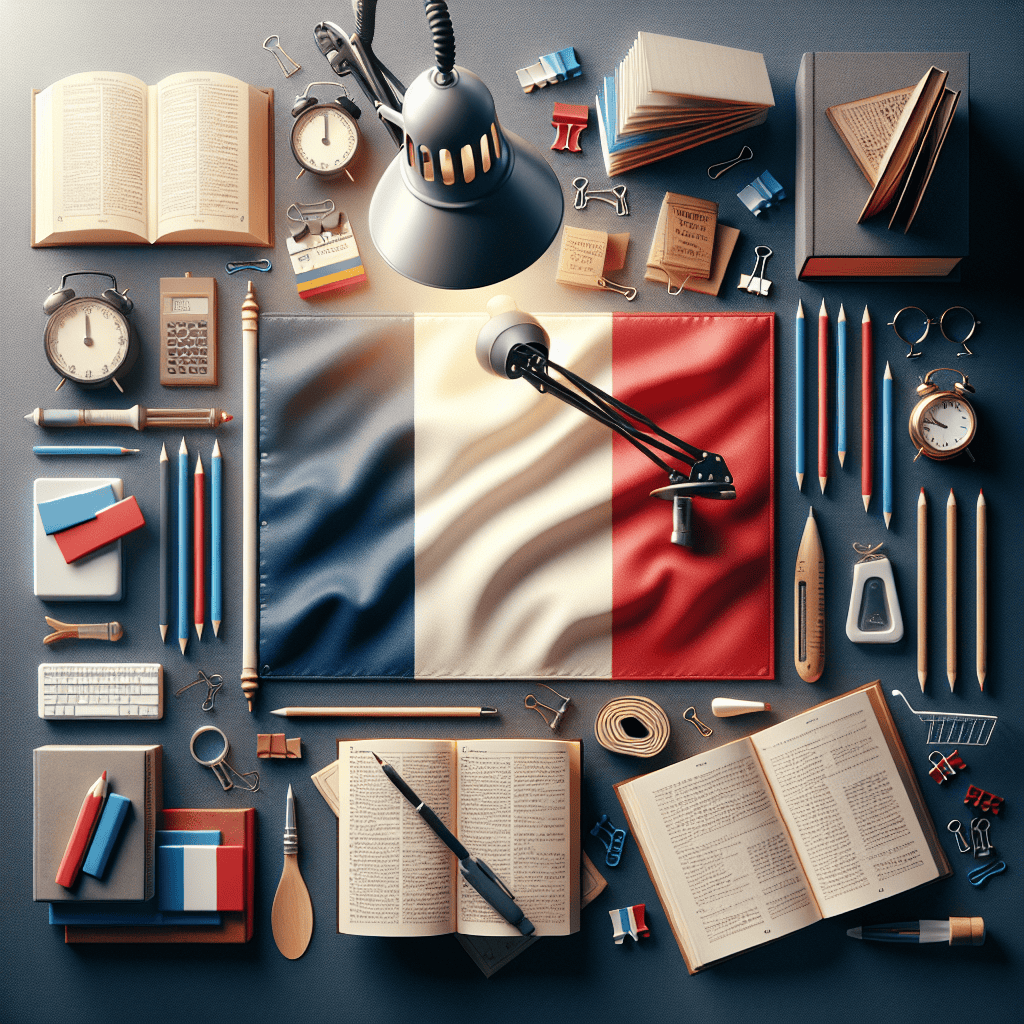 learning French phrases concept with French flag in the background