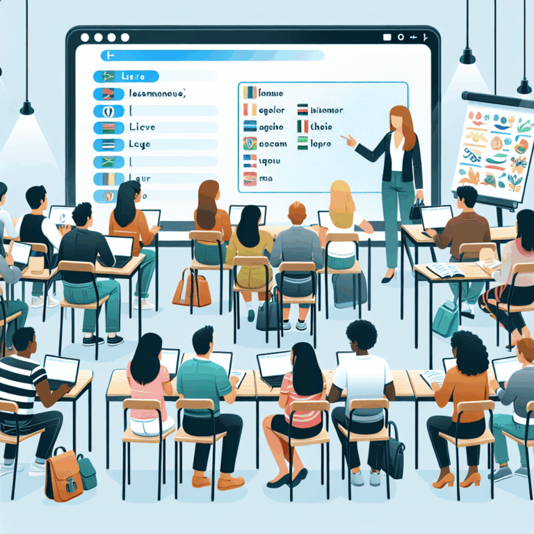 Online French language class with interactive whiteboard and diverse group of students participating