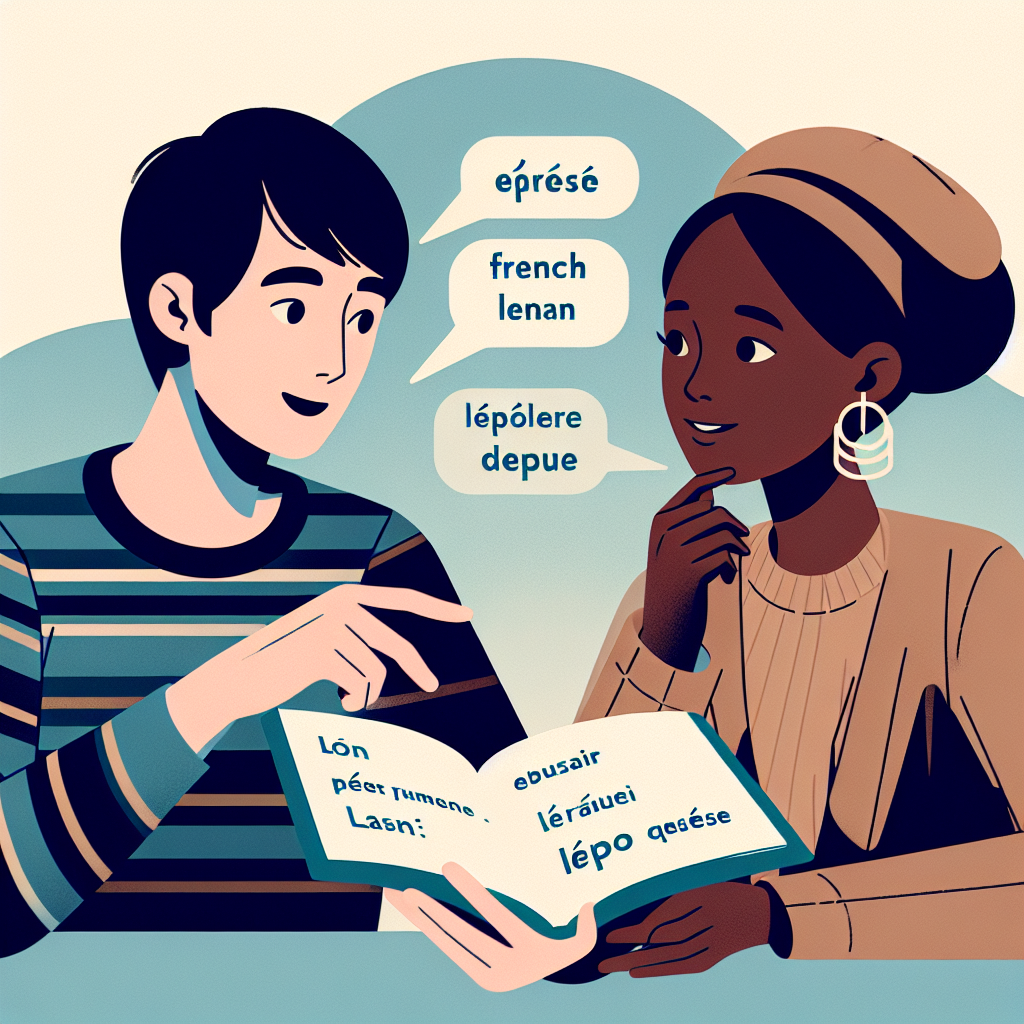 Person speaking French with a native speaker, practicing pronunciation and conversation skills