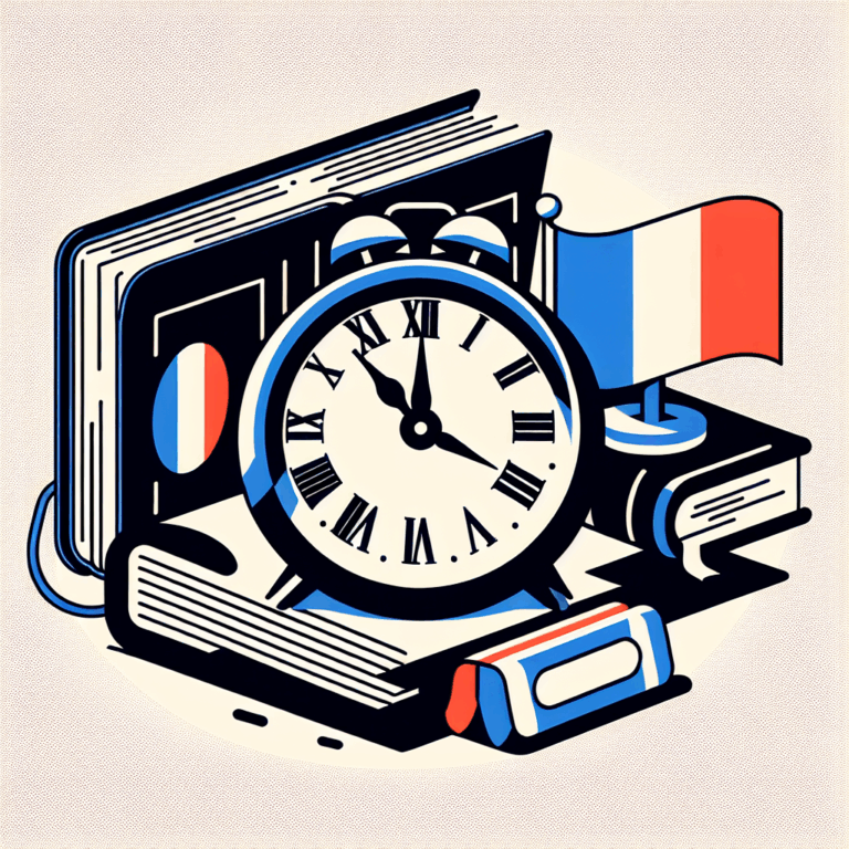 French language learning concept with a clock and French flag