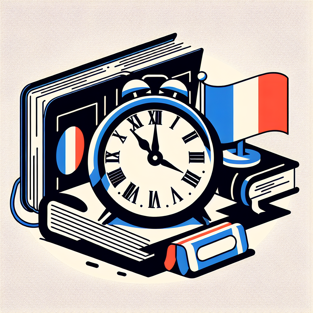 French language learning concept with a clock and French flag
