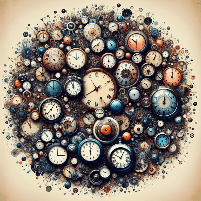 French language concept with various clocks showing different times, representing the importance of verb tenses in communication