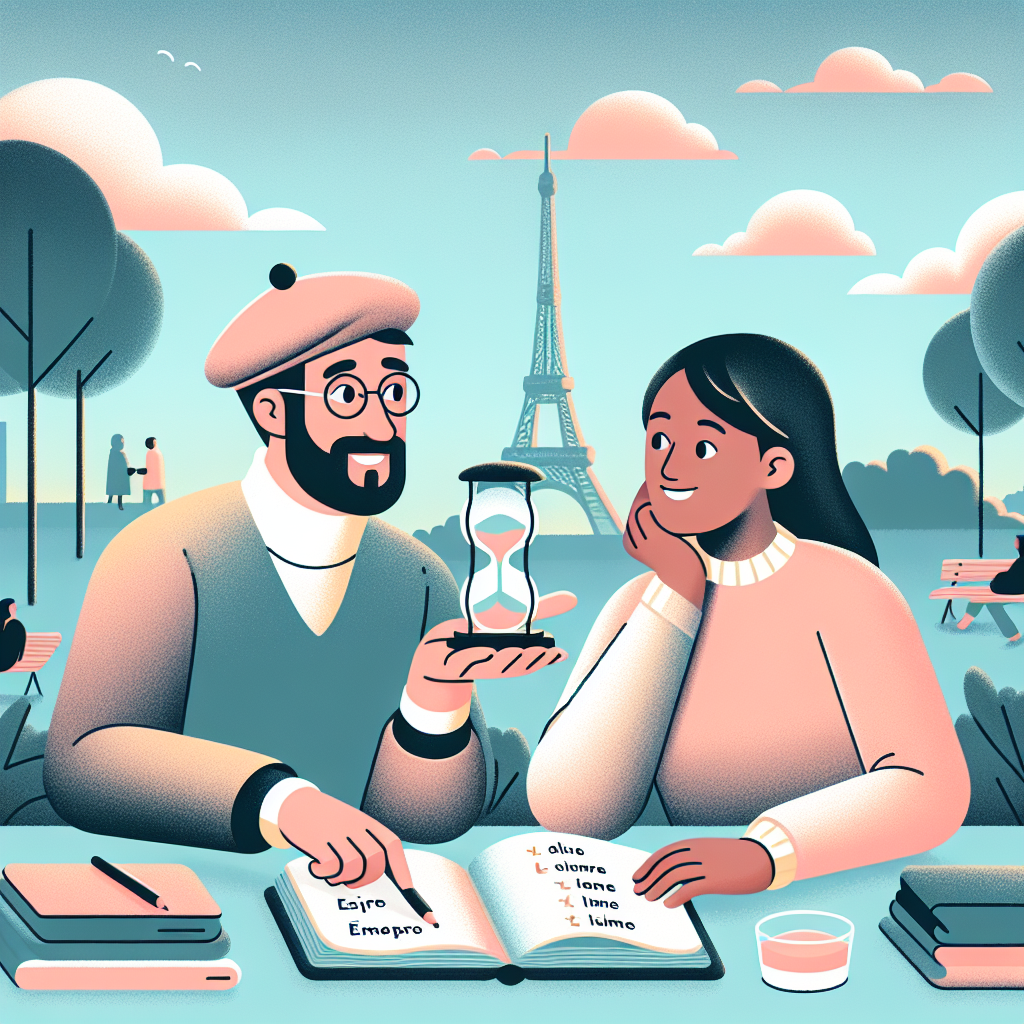 A minimalist and clear image representing the concept of expressing time in French