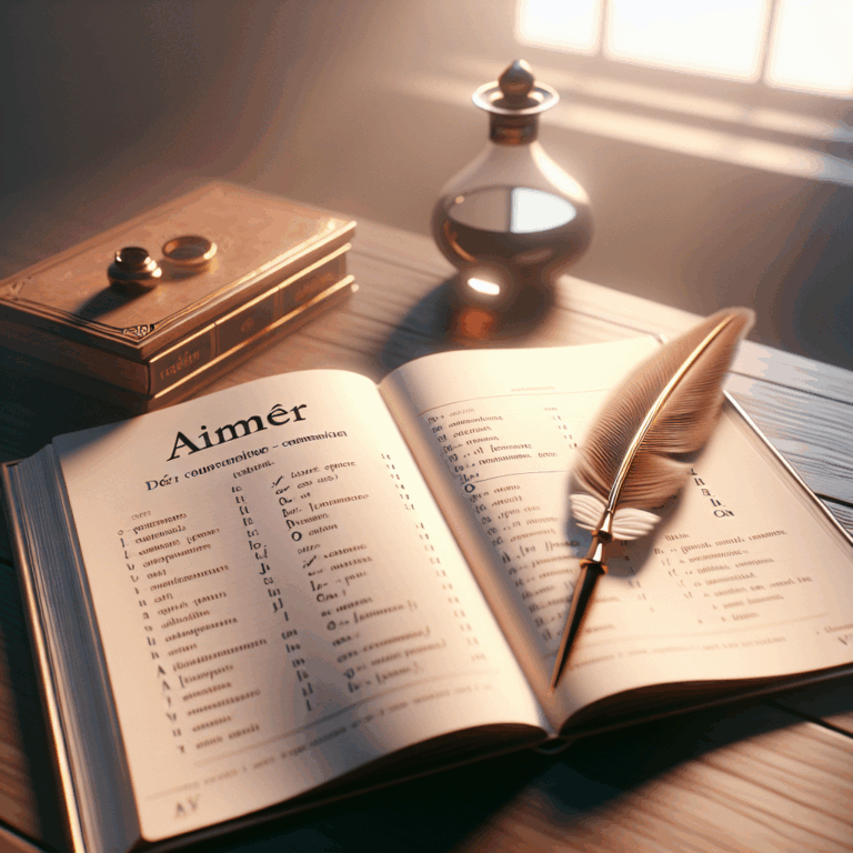 Illustration of a person conjugating the verb 'aimer' in French