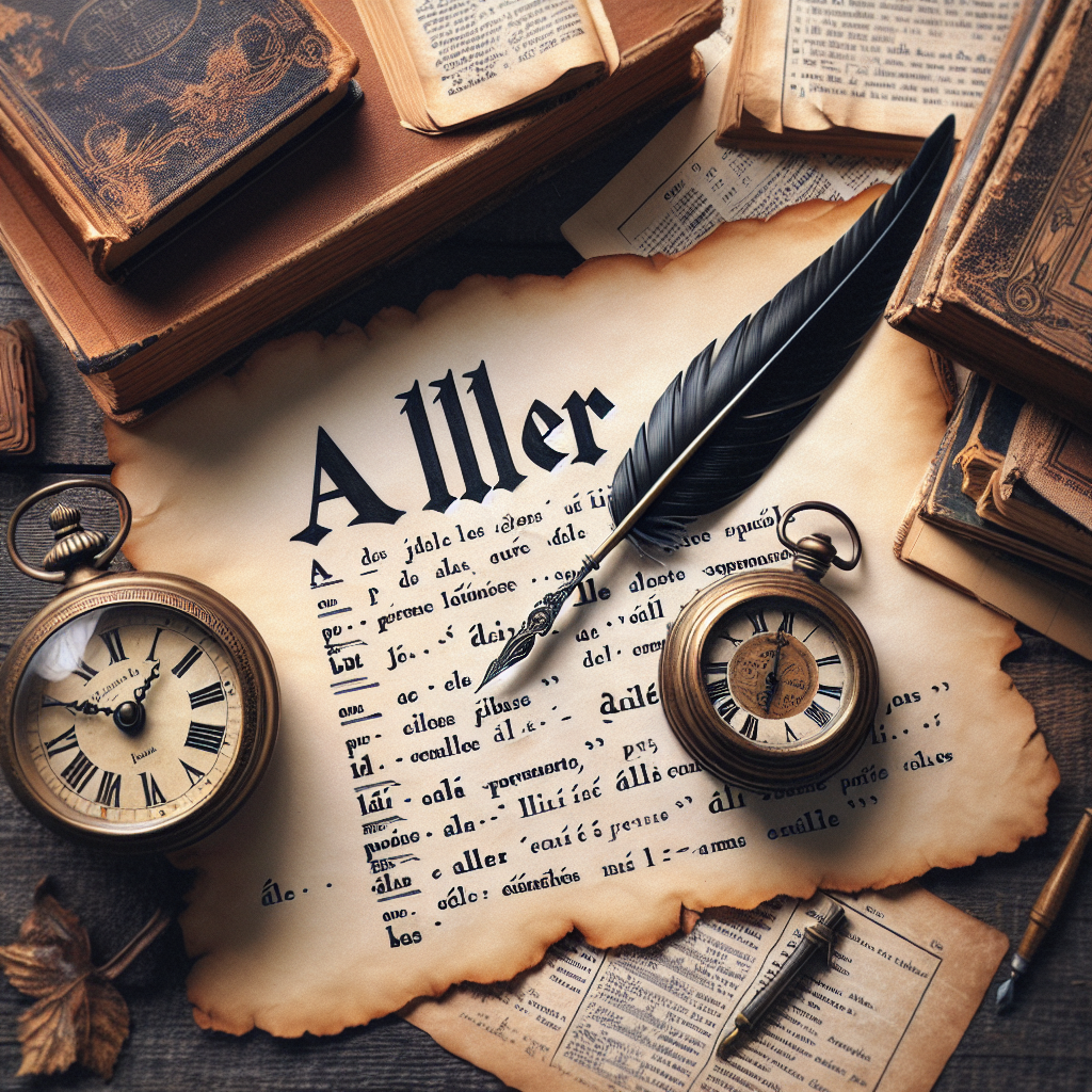 Illustration of a person conjugating the French verb 'aller' in different tenses