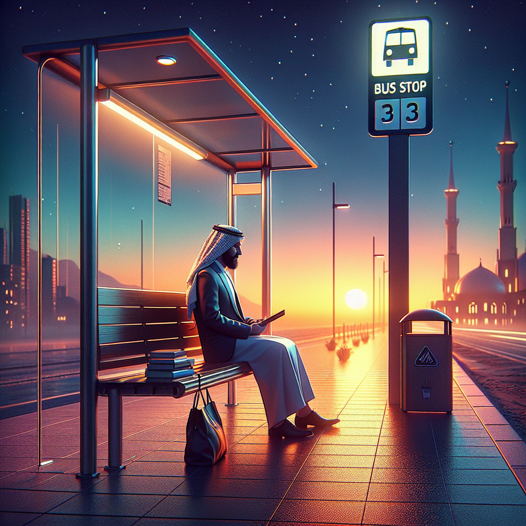 Illustration of a person waiting at a bus stop, symbolizing the verb 'attendre' in French language