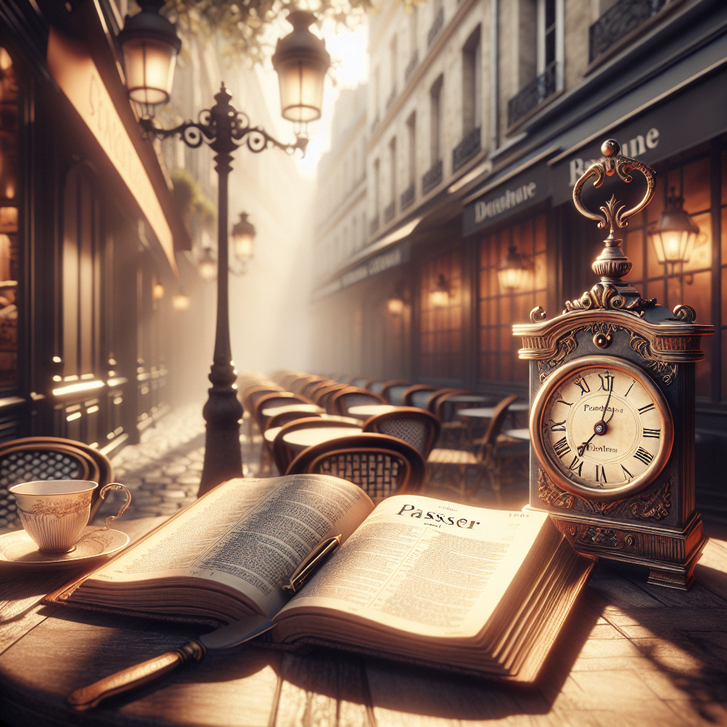 Professional and informative image illustrating the conjugation and uses of the verb 'Passer' in French language