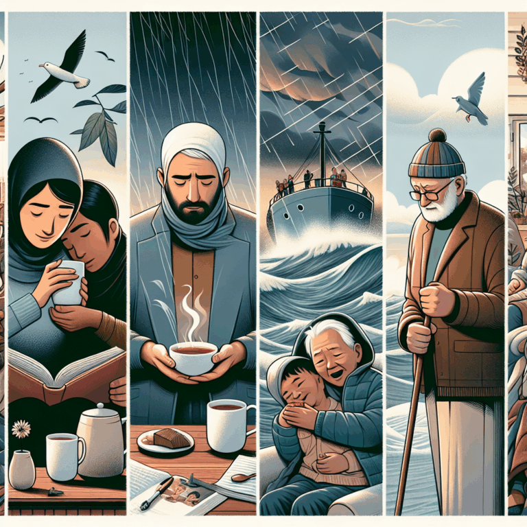 A minimalist and clear image representing the verb 'tenir' in French language, showcasing various scenes and moods where the verb is used.