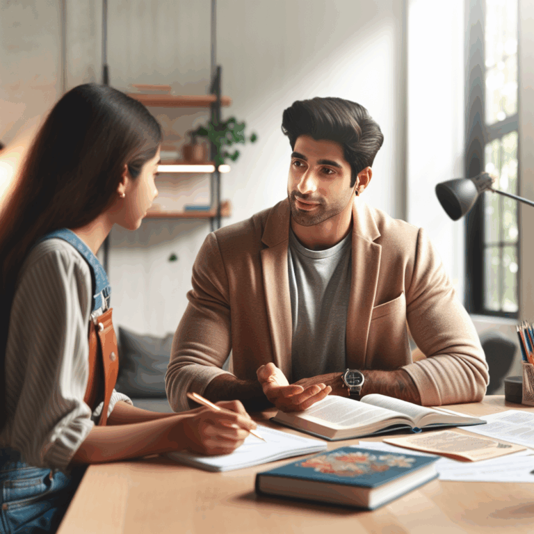 Person receiving French language consultation with a professional instructor