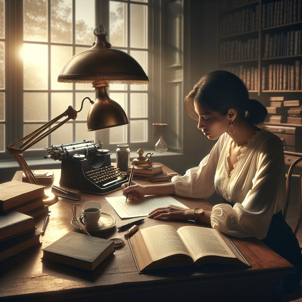 نویسنده با کاغذ و خودکار در حال نوشتن مقاله فرانسه