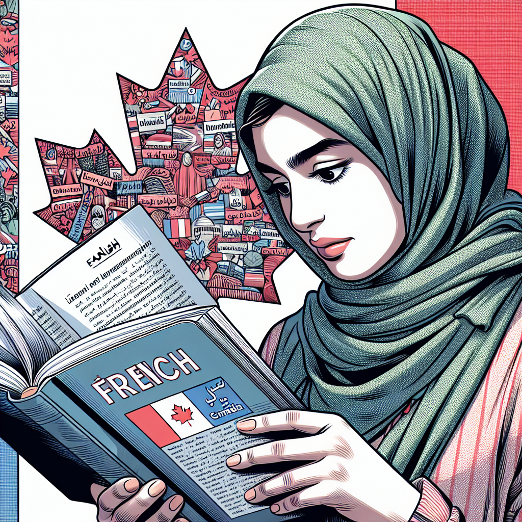Person studying French with a Canadian flag in the background