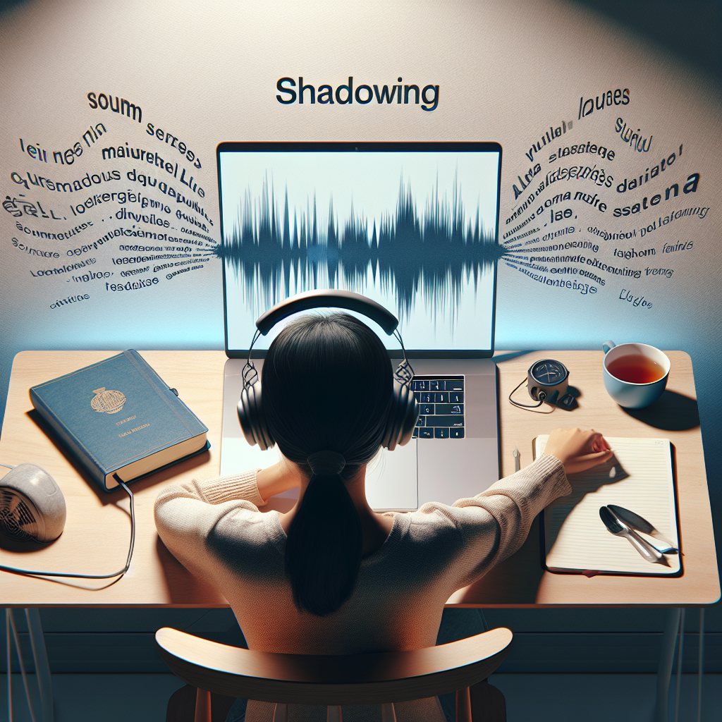 Illustration of a person shadowing in French to improve language skills