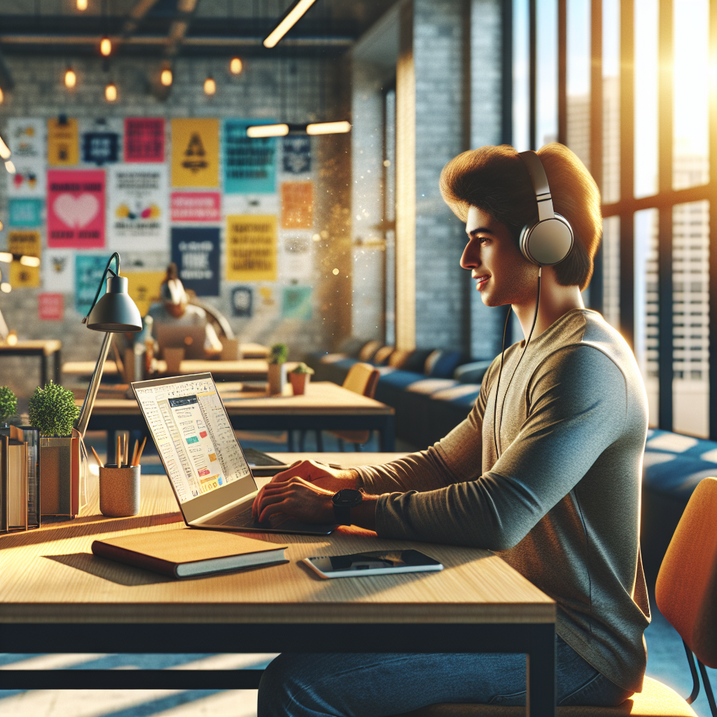 Person studying French language course online