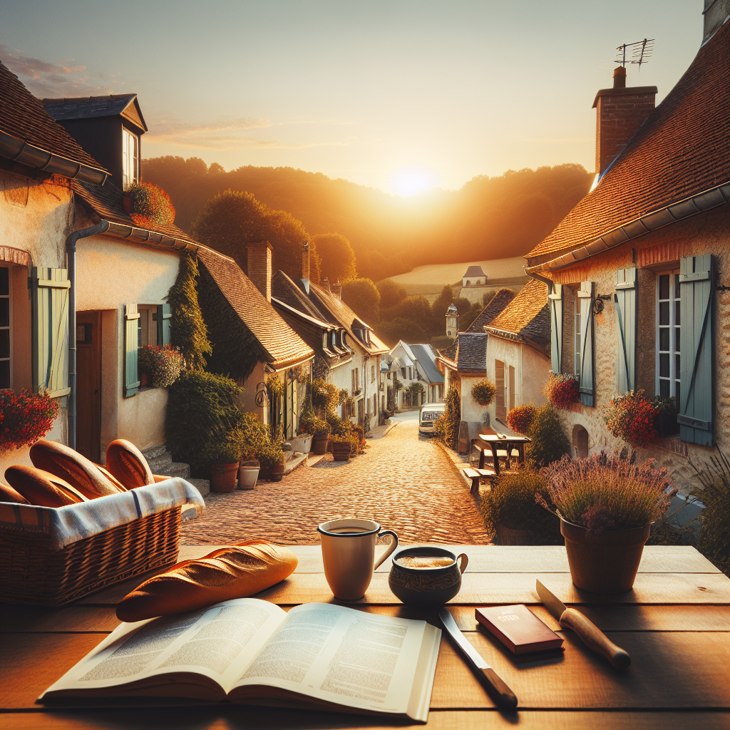 A minimalist and clear image representing a scene from a French film, showcasing the cultural and language learning experience through movies